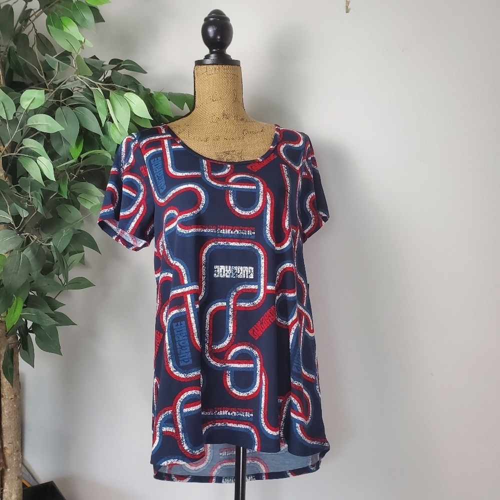 Lularoe Classic T Blouse Red White Blue Gugaroe Womens Medium